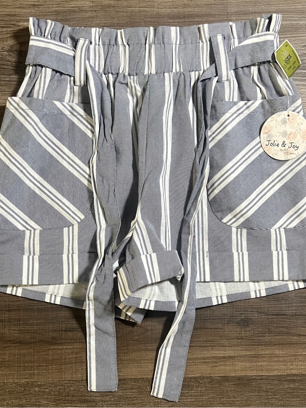 Jolie & Joy Belted Stretch Waist Striped PaperBag Shorts
